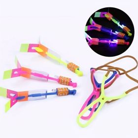 10pcs, Outdoor Flying Luminous Rocket, Flashing LED Lights, Children's Luminous Slingshot Toys, Elastic Helicopter Rotating Toys, Funny Children Games