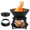 20 Inch Patio Fire Pit Metal Camping Fire Bowl with Pot Holder and Storage Shelf