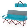 3 Person Folding Camping Chair with 2 Cup Holders Cotton Padding & Storage Bag