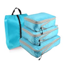 Packing Cubes for Travel, 4 Pcs Travel Cubes Storage Set with Shoe Bag Suitcase Organizer Lightweight Luggage for Travel Accessories (Color: Blue, size: 3 pcs)