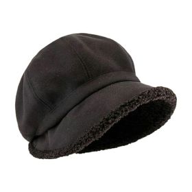 Fleece Lined Beret for Women Fleece Bucket Hat Painter Hat (Color: Black)