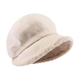 Fleece Lined Beret for Women Fleece Bucket Hat Painter Hat (Color: White)