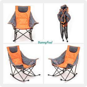 Sunnyfeel AC2026 Camping Rocking Chair for Adults, Luxury Padded Recliner, Oversized Folding Rocker, Outdoor Lawn Chair (Color: Orange)